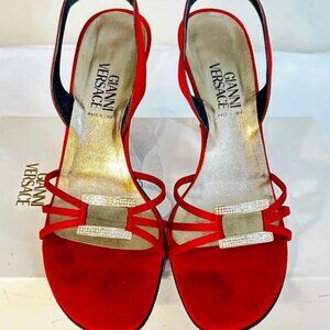 Versace Red Satin Slingback size 7 1/2